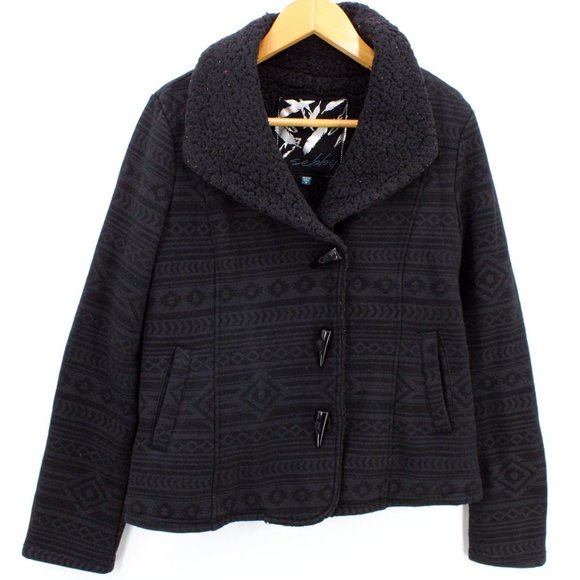 Sebby Jacket Coat Womens Black Button Front Western Pattern Sherpa Lined Medium - Picture 1 of 10